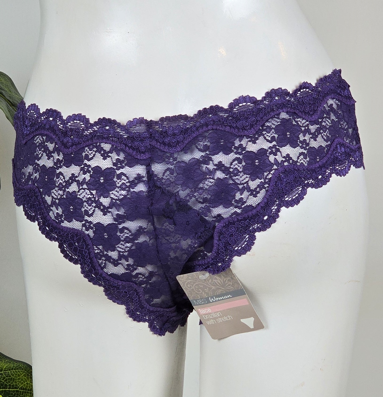 M&S Low Rise All Over Floral Lace Brazilian Knickers